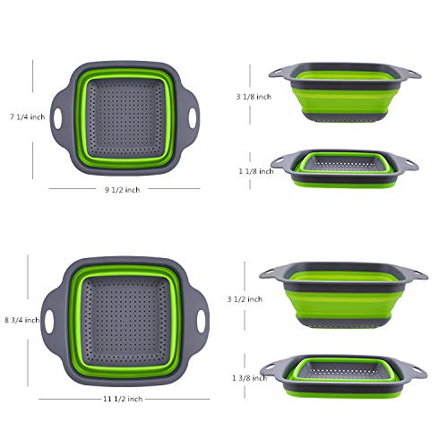 2-Pack Collapsible Colanders With Handles With Extendable 9-1/2 Inch &11-1/2 Inch Folding Kitchen Vegetable Basket Handles Perfe
