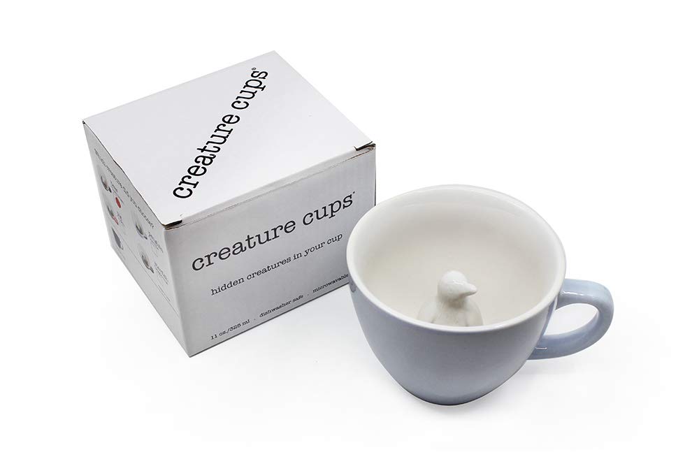 Creature Cups Penguin Ceramic Cup (11 Ounce, Ice Blue Exterior) - Hidden Animal Inside Mug - Birthday, Holiday, And Housewarming
