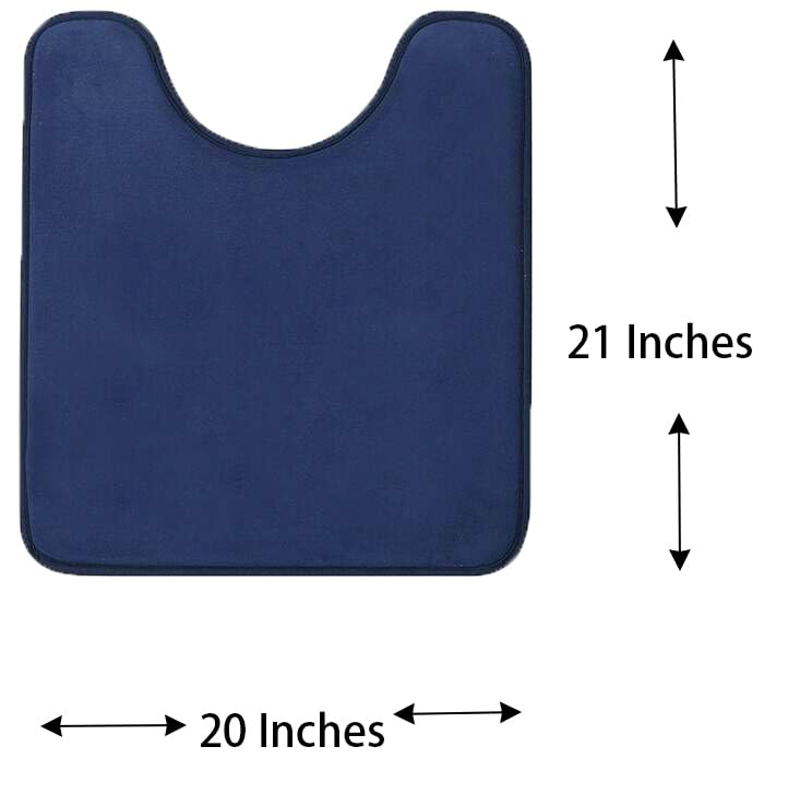 Madeals Memory Foam Toilet Mat And Velvet Toilet Lid Cover Set With Toilet Tank Cover Velvet 3 Piece Toilet Set Navy Blue