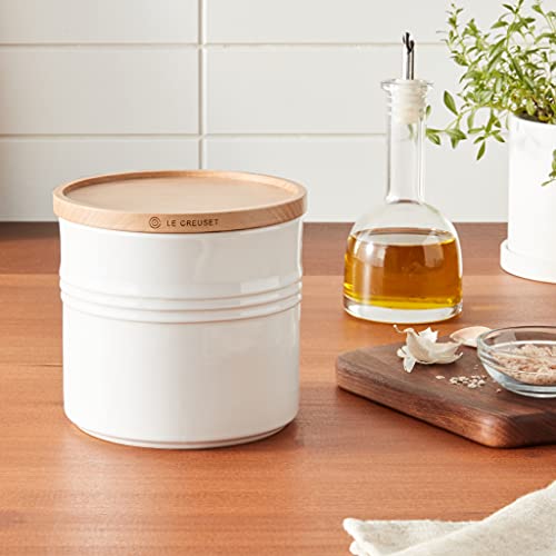 Le Creuset Stoneware Canister With Wood Lid, 1.5 Qt. (5.5'' Diameter), White