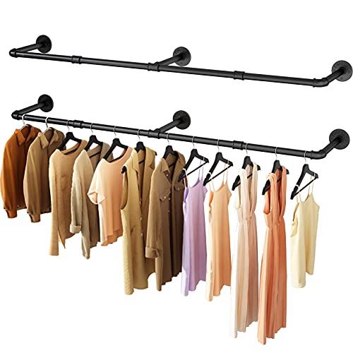 Ulspeed Clothes Rack, 72.5In Wall Mounted Industrial Pipe Clothing Rack, Garment Rack Space Saver Hanging Clothes Rack, Heavy Du
