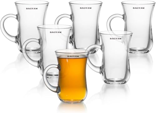 Bagyam  Glass Tea Cups Set Of 6 Pieces  Transparent Glass Tea & Coffee Cups Set  Hot & Cold Drinks Safe (Turkish (150 Ml))