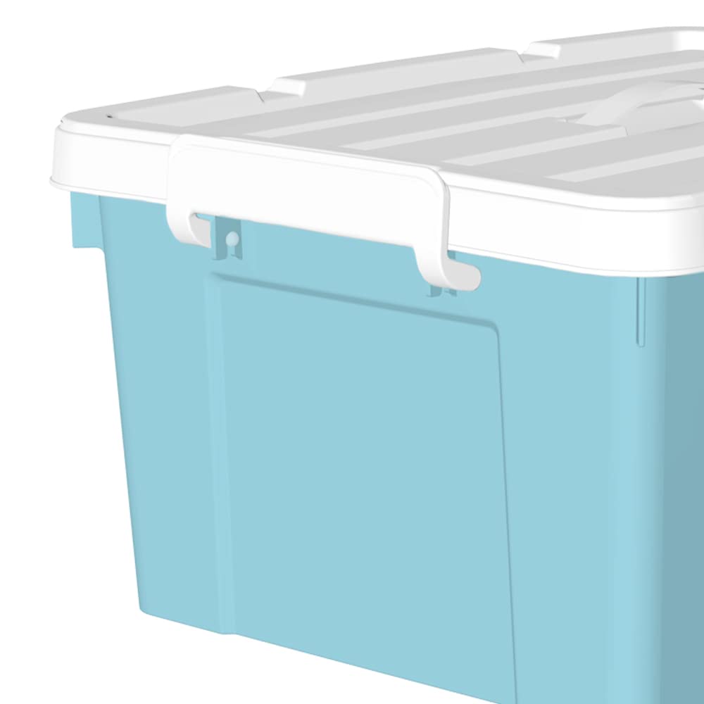Cetomo 35L*4 Plastic Storage box  Tote box Organizing Container with Durable Lid and Secure Latching Buckles  Stackable and Nestable  4Pack  Blue with Buckle