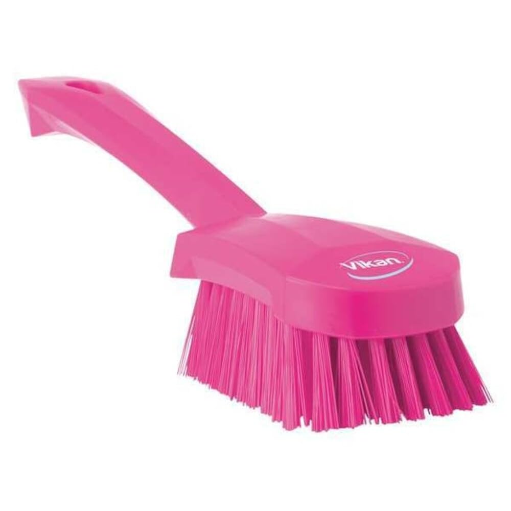 3 in W Scrub Brush, Stiff, 5 57/64 in L Handle, 4 1/2 in L Brush, Pink, Plastic, 10 in L Overall  1 Each