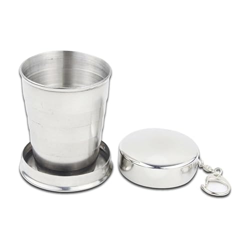 Telescopic Collapsible Stainless Steel Shot Glass With Key Ring - 50 Ml - Black Gift Box Included