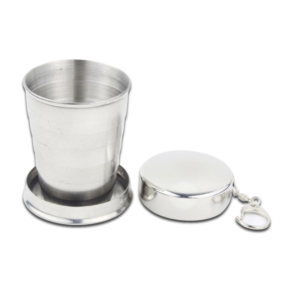 Telescopic Collapsible Stainless Steel Shot Glass With Key Ring - 50 Ml - Black Gift Box Included