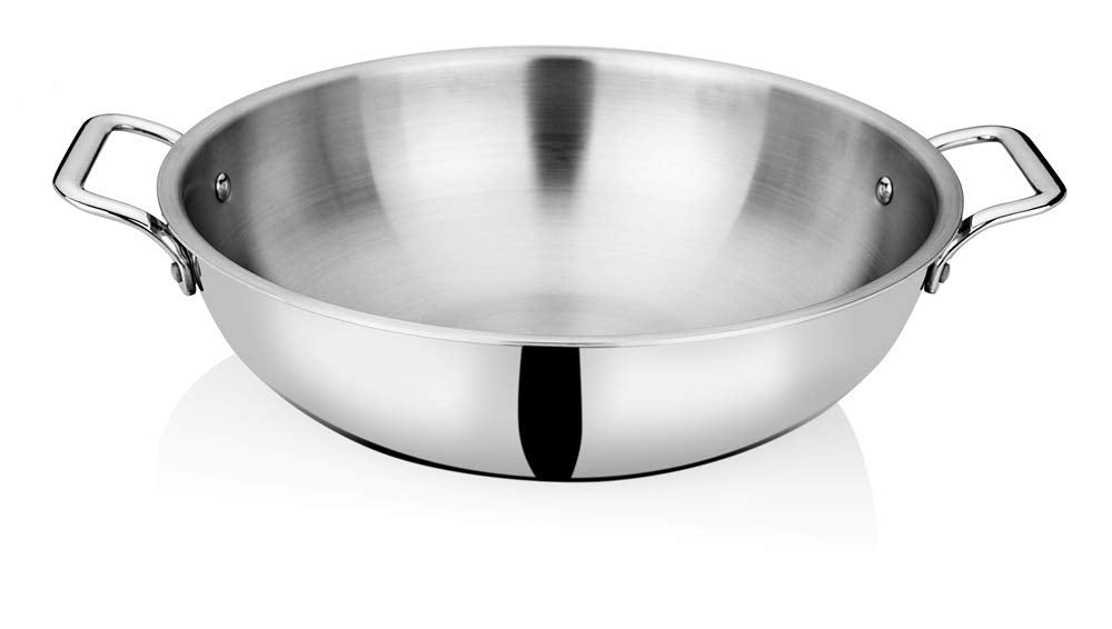 Bhalaria Triply Stainless Steel Kadai 26Cm 35 Litre | Induction Base Heavy Gauge 3 Layer Body | Deep Fry Pan Wok For Sabzi, Curr