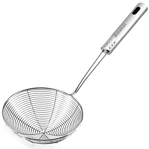 Anaeat 5.3'' Stainless Steel Spider Strainer Skimmer, Professional Kitchen Pasta Strainer Spoon With Long Handle - Asian Straine