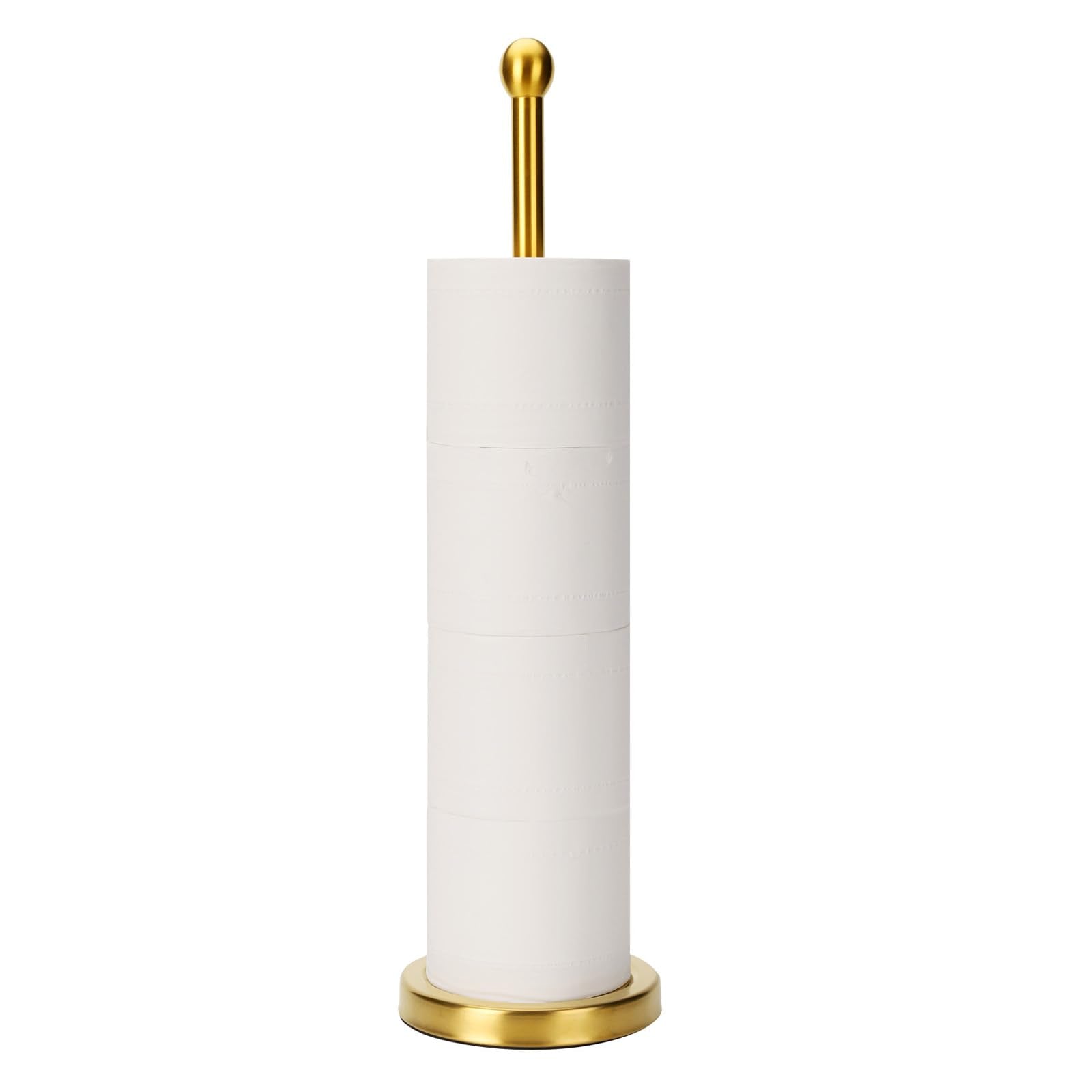 Songtec Gold Toilet Paper Holder Stand with Reserve, Floor Standing Tisse Roll Holder for 4 Rolls, Compact Design Bathroom Toile