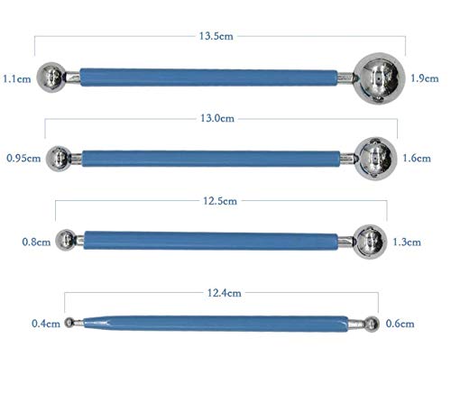 Lassum 4Pcs Metal Ball Diy Cake Tools Fondant Cake Decorating Sugarcraft Gumpaste Flower Modelling Mold (Double-Head,Blue)