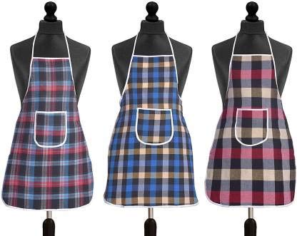 Kanushi Waterproof Kitchen Apron With Front Pocket (Check Multicolor) Set Of 3(Apronche301Comb)