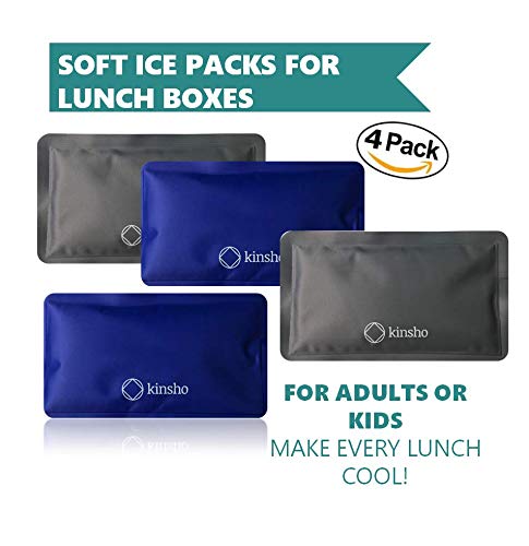 Ice Packs For Lunch Box Bag And Bento Boxes, 4 Pack Set, Reusable And Refreezable Soft Slim Pouches For Kids Boys Adults, Travel