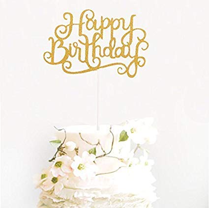 Flairs New York Happy Birthday Decorations Cake Toppers Party Props (Pack of 1 Cake Topper  Gold Glitter Happy Birthday)