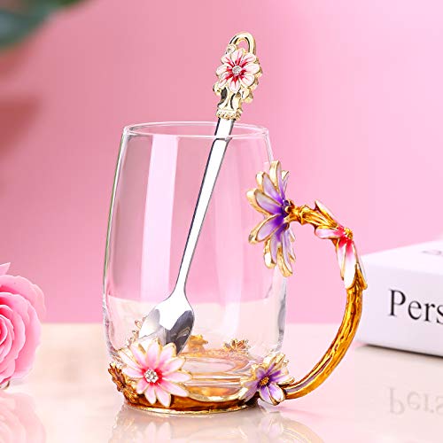 Luka Tech Mothers Day Gifts For Mom  Daisy Flower Glass Tea Cups Best Mom Ever Gift  Birthday Gifts For Mum Grandma From Daughter Son