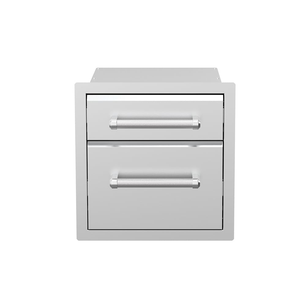 Spire Vertical Double Drawers (5''/10''), Stainless Steel, Universal Mount, Slideable Drawers, Perfect For Outdoor Kitchens, Gri