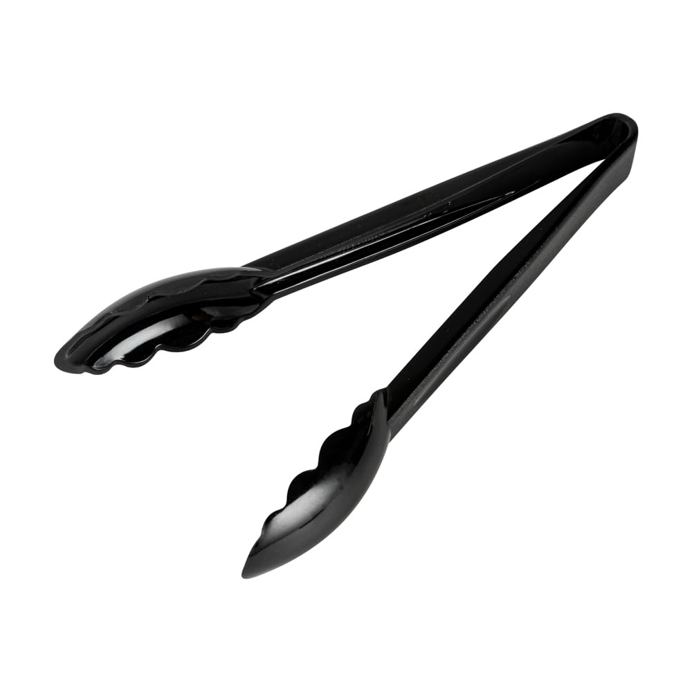 Restaurantware 9 Inch X 3 Inch Kitchen Tongs 1 Scalloped Edges Serving Tongs - Dishwasher-Safe Reusable Black Plastic Tongs For
