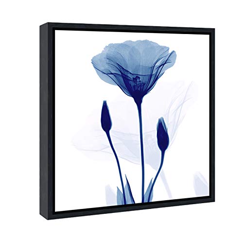 Pyradecor Black Framed Abstract Blue Flickering Flower Modern Paintings Canvas Wall Art Grace Floral Pictures On Canvas Prints A