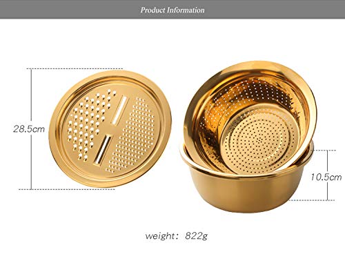 Qobimoon 3Pc/Set Colander Set Stainless Steel Vegetable Slicer Fruit Potato Peeler Carrot Grater Strainer Utensil Round Rice Was