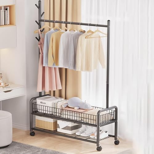 Lukzer Mgr004 2Bottom Garment Rack & Cloth Stand  Metal Coat Organizer With Wheels For Hanging Clothes & Bags | Single Rod Clo