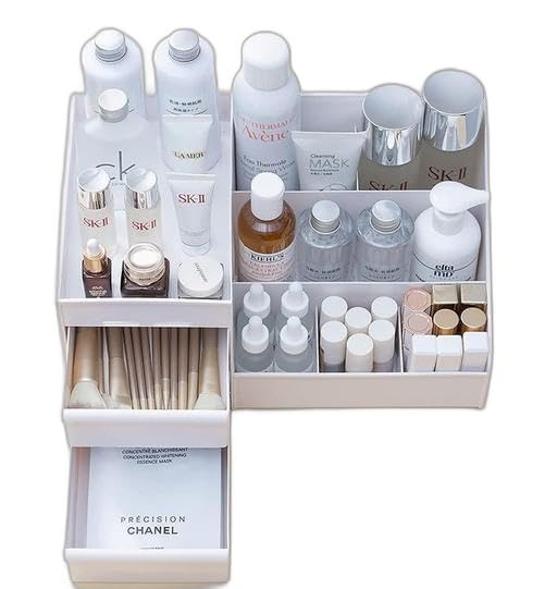 Makeup Organizer For Vanity, Bathroom Countertop With Drawers Cosmetics, Skin Care, Lipstick, Brushes, Lotions, Eyeshadow, Nail 