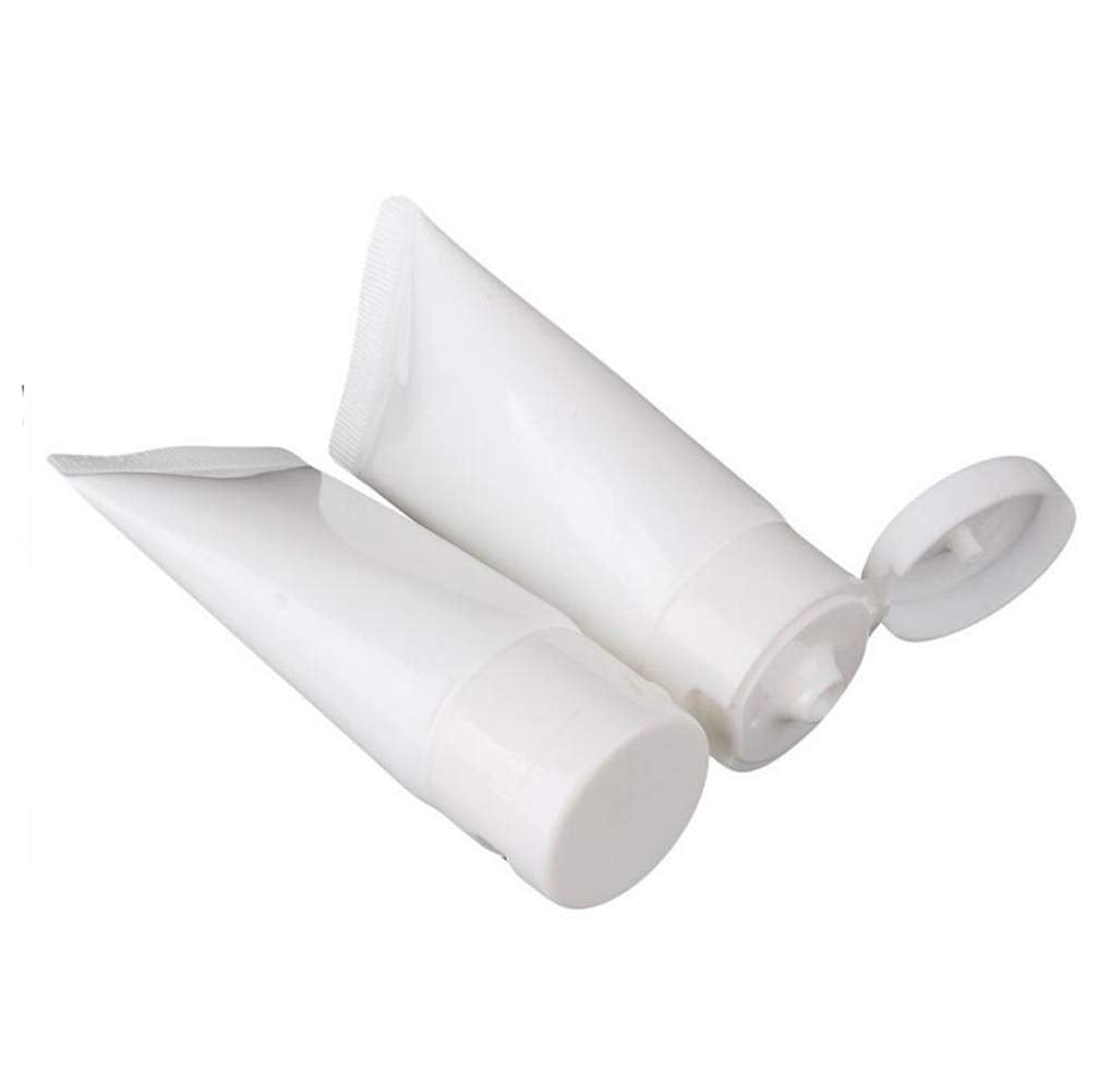 Upstore 20Pcs White Plastic Refill Cosmetic Soft Tubes Leakproof Makeup Travel Packing Vials Bottles With Flip Cover Sample Stor