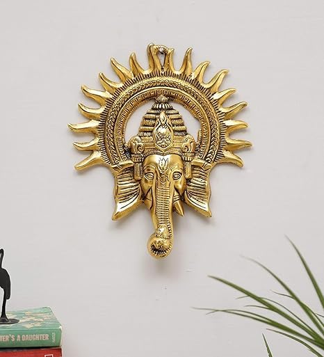 Achleshwar Metal Ganesha Ji Statue,Ganpati Wall Hanging Sculpture Lord Ganesh Idol Lucky Feng Shui Wall Decor Your Home, Office,