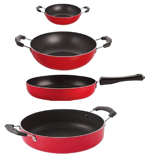 Nirlon NonStick Aluminium Cookware Essential Combo Gift Set Of 4 Pieces With Bakelite Handle (Fp12_Kd10_Kd13_Cs24)