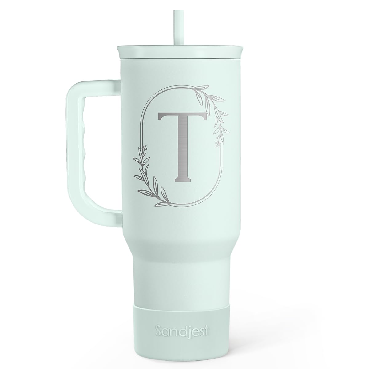 Personalized Monogrammed Tumbler with Handle 40oz, Letter T Tumblers Insulated Coffee Travel Cup, Custom Initial Gift for Women 