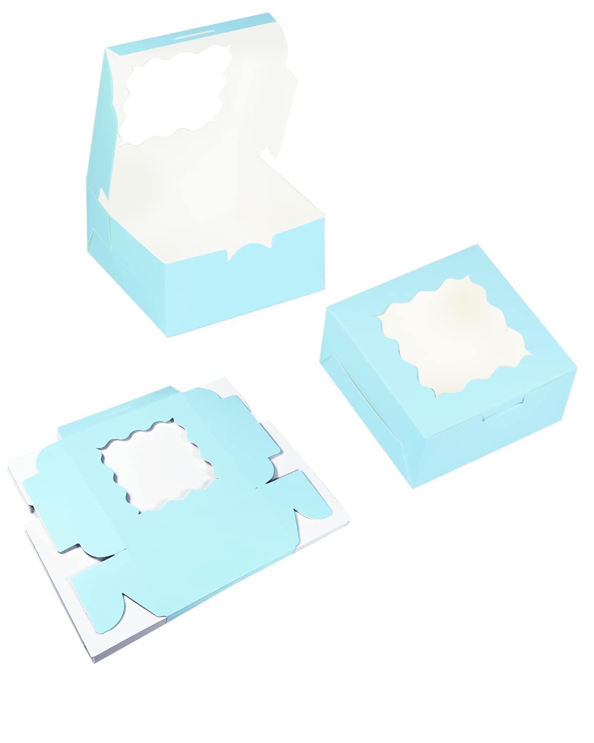 Bakepacker 60Pcs Light Blue Cookie Boxes 6X6X3 Inches Easy Assemble Macaroon Pastry Boxes Bakery Boxes With Window For Bakery