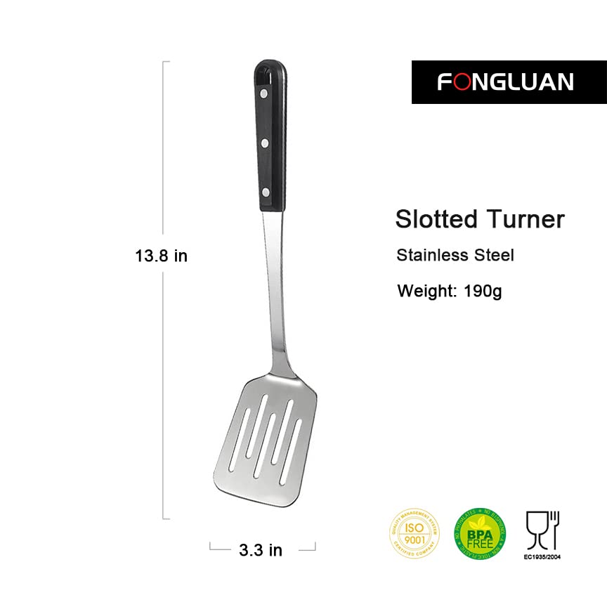 Fongluan Stainless Steel Cooking Slotted Turner/Spatula Heat-Resistant Pom Handles Heavy Duty Metal Kitchen Spatulas For Cooking
