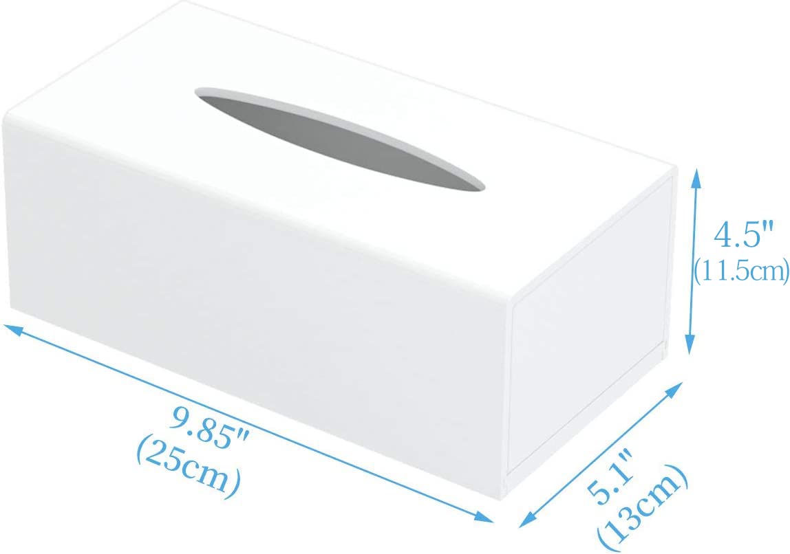 Hiimiei Tissue Box Cover, Acrylic Tissue Holder Napkin Dispenser For Home Office Restaurant Desk Decor, White Rectangular 9.8X5.