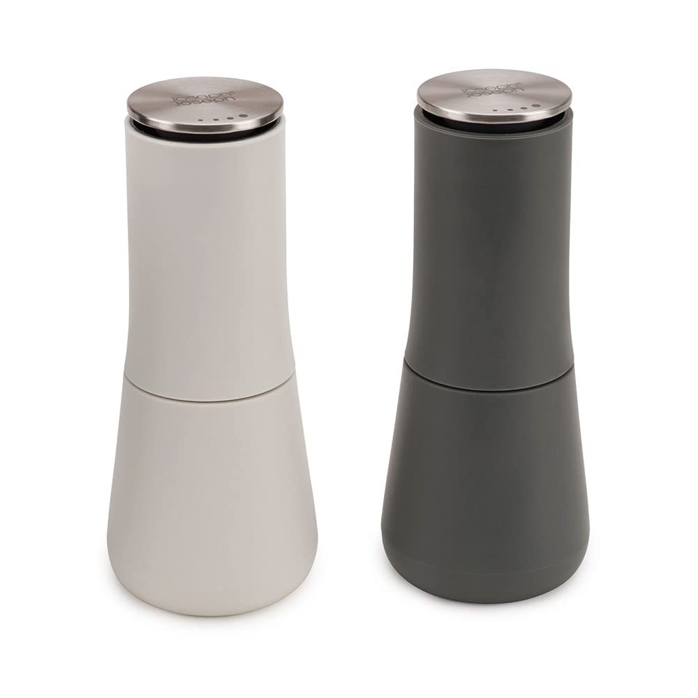 Joseph Joseph Milltop Salt And Pepper Grinder Set With Adjustable Grind Size Coarseness, Dark Gray/White, 2-Piece