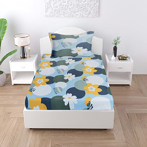 Akshya Bedsheet For Single Bed With 1 Pillow Covers 48X72 Bed Fits Upto 6 (Blue)