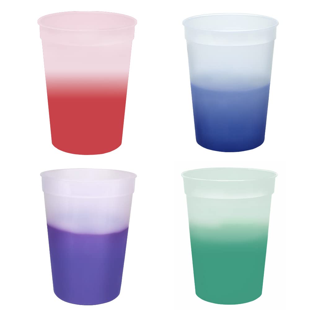 AAkron 12oz Color Changing Stadium Cup, Durable plastic cups, BPA FREE, Reacting to ice cold liquids, Set of 12, Frosted Assorte
