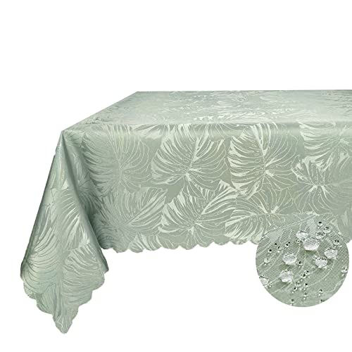 Efficinature Rectangle Tablecloths 52X70 Inch Waterproof Washable Sage Green Oblong Table Clothes For 4 Foot Tables Leave Patter