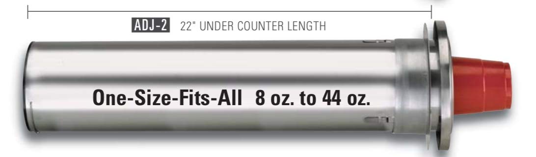 Dispense-Rite Adj-2 In-Counter Cup Dispenser, Adjustable From 8 Oz. To 44 Oz, Stainless Steel, 2 Spring, 22'' Length, Rim Diamet