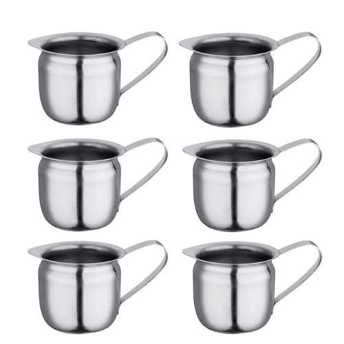 Set Of 6-3Oz - Stainless Steel Creamer Pitchers, Creamer Dispenser, Creamer Metal, Creamer Cup, Restaurant Milk Dispenser, Mini
