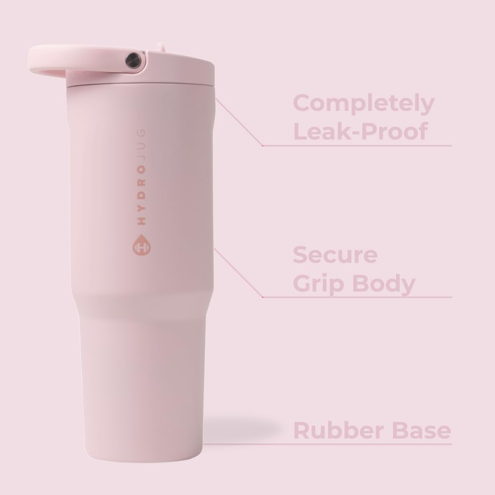 HydroJug Sport - Stainless Steel Tumbler with Straw, Vacuum Insulated, 32oz Leakproof Water Bottle, Ergonomic Design, Reusable,