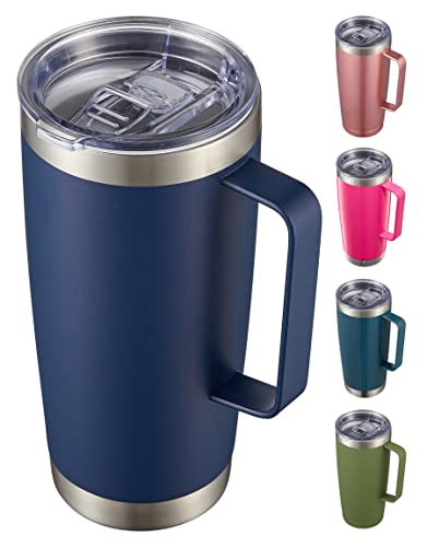 CIVAGO 20 oz Tumbler Mug with Lid and Straw  Insulated Travel Coffee Mug with Handle  Double Wall Stainless Steel Vacuum Coffee Tumbler  Thermal Coffee Cup  Navy Blue