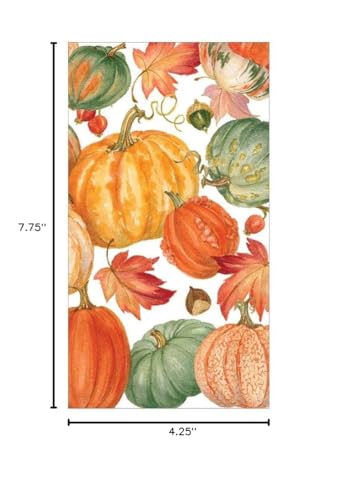 Caspari Pumpkin Field Paper Guest Towel Napkins In White - Two Packs Of 15