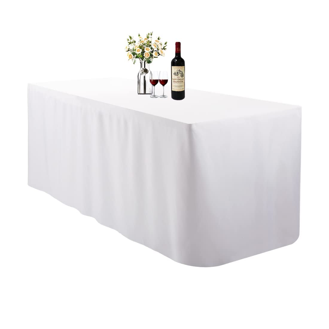 Waysle 4 Feet (L X W: 48''X30'') Rectangle Fitted Tablecloth For Wedding Party Banquet,Polyester Cloth Fabric Cover, White