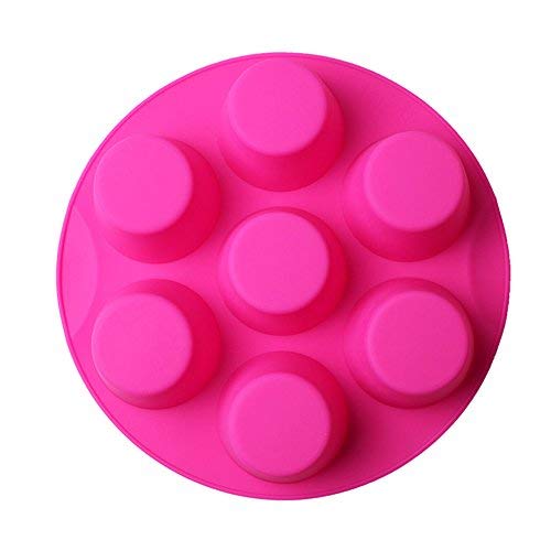 Shebaking 7 Cavity Silicone Air Fryer Muffin Pans Nonstick Brownie Cake Mold Round Pudding Cupcake Recipe Tray Bakeware, Rose