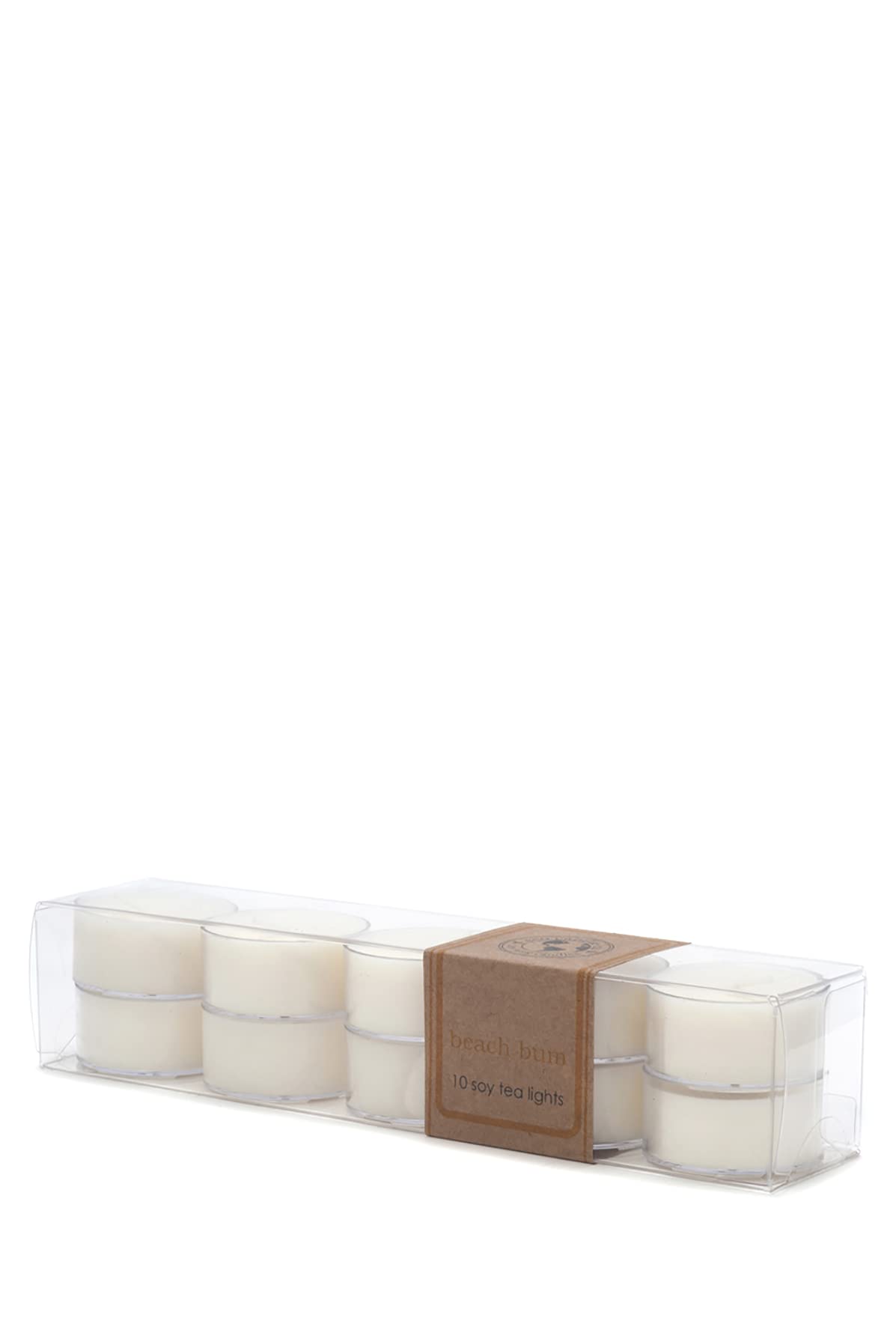 Eco Candle Co. Tea Light Candles, Beach Bum, 10-Pack - Scents of Tropical Coconut, Warm Kola Nut and Fresh Island Fruits - Recyc