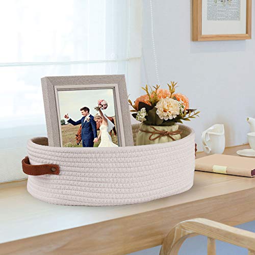 Oradrem Woven Storage Basket for Toilet Tank Top Farmhouse Home Decor Organizing Baskets for Bathroom Table and Counter 13 ''x5.9 ''x4 '' White