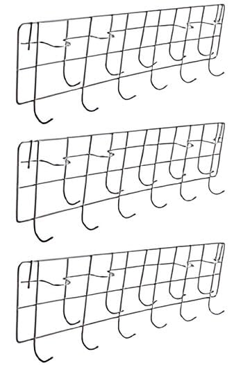 Evoflex Wall Mount Hooks Rack, 11 Hooks, Metal Wire Storage Organiser, Pack Of 3, Kitchen Hanger