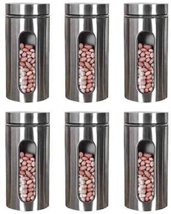 Craftisha New Glass Window Jar For Kitchen Storage Jars With Glass Window And Stainless Steel Cover  800 Ml Set Of 2/4/6 (2)