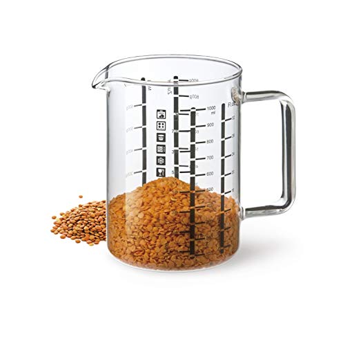 Simax Glass Measuring Cup | Durable Borosilicate Glass, Easy To Read Metric Measurements- Liter, Milliliter, Ounce, Sugar Grams,