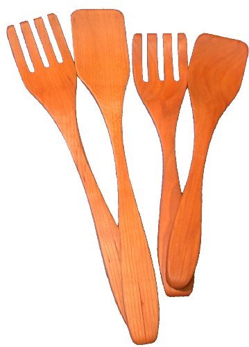 Brentwood 11" Cherry Wood Salad Servers (Fork & Paddle) - Model VUFP-C-11