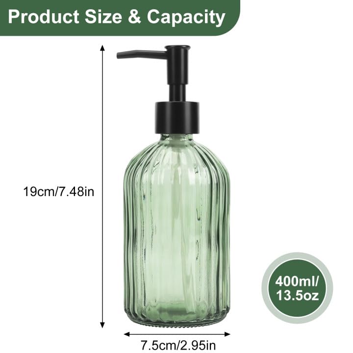 Topsky Glass Soap Dispenser With Black Plastic Pump, 400Ml Liquid Hand Soap Dispenser, Rustproof Pump For Kitchen & Bathroom, Gr