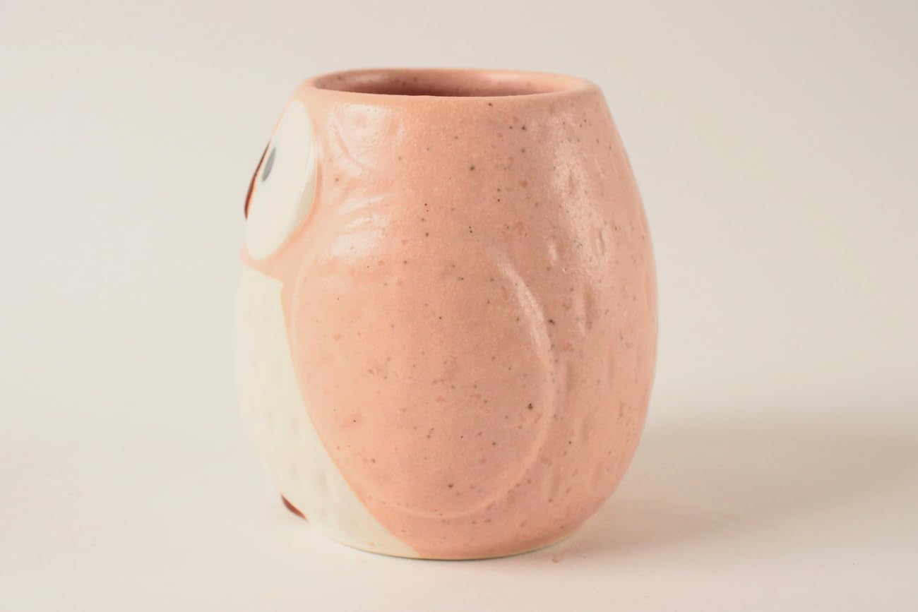 Mino Ware Japanese Pottery Yunomi Chawan Tea Cup Owl Shape (Japan Import) Cpy106 (Carnation Pink)